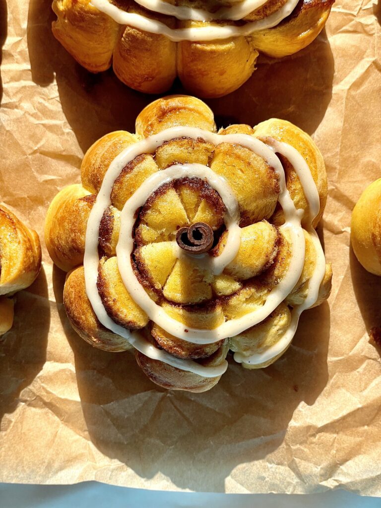 Pumpkin Shaped cinnamon rolls