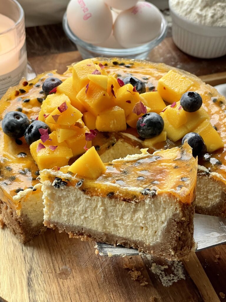 Passionfruit and mango baked Cheesecake