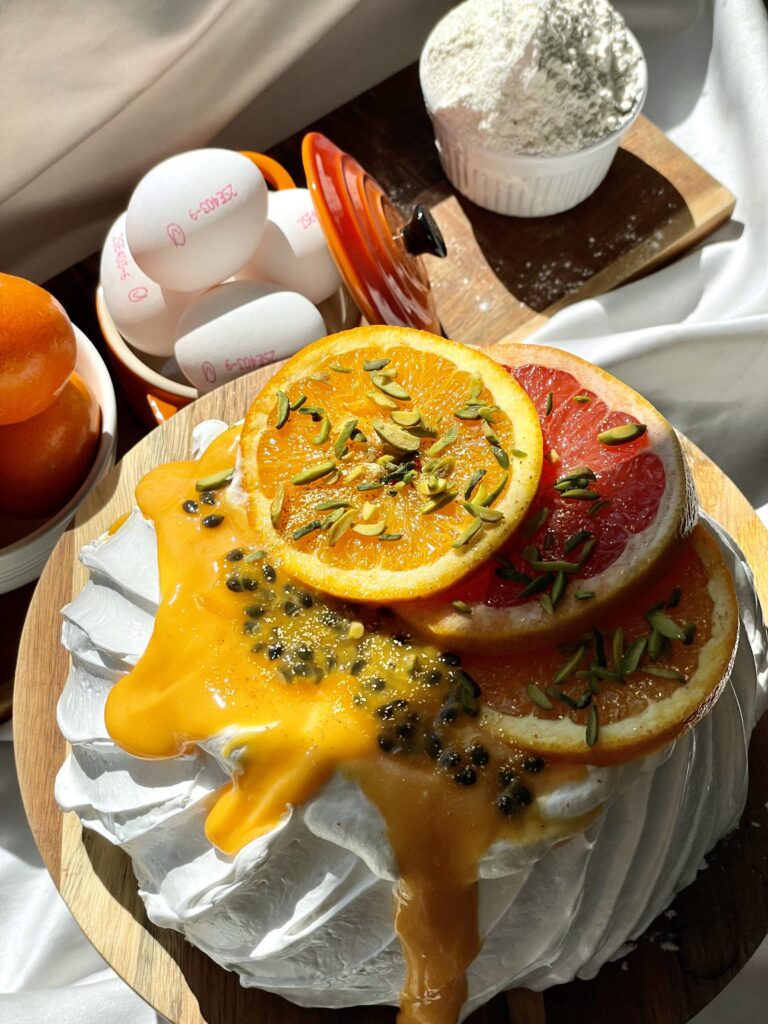 Passionfruit and orange pavlova