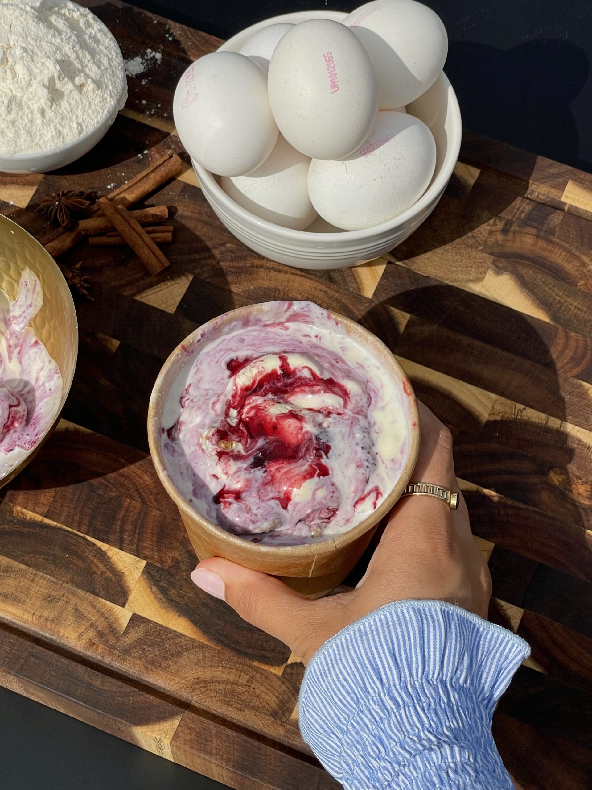 Cinnamon roll and blueberry swirl ice cream